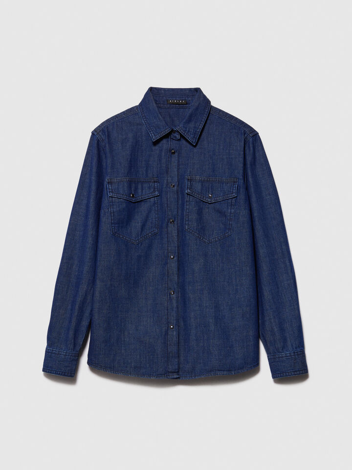 Comfort fit jean shirt - women's shirts - Dark Blue | Sisley image number 6